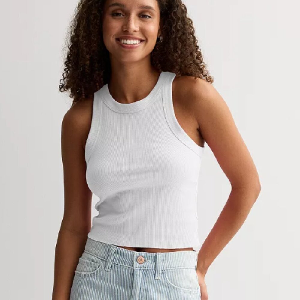 NWT West of Melrose White High Neck Ribbed Tank Top Size Medium